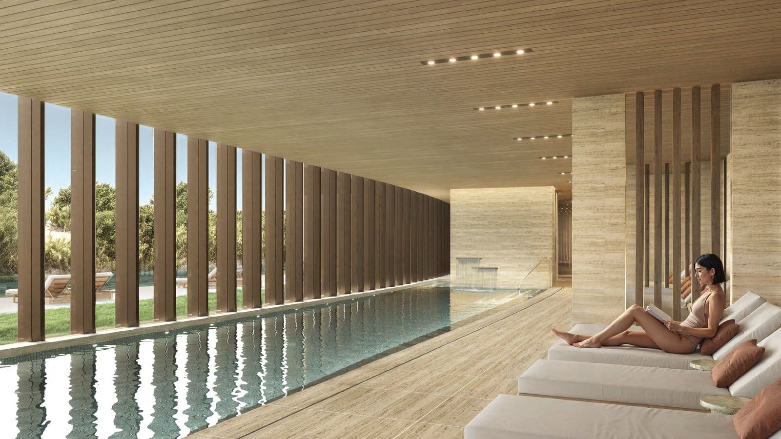 The timber-lined 25-metre indoor lap pool